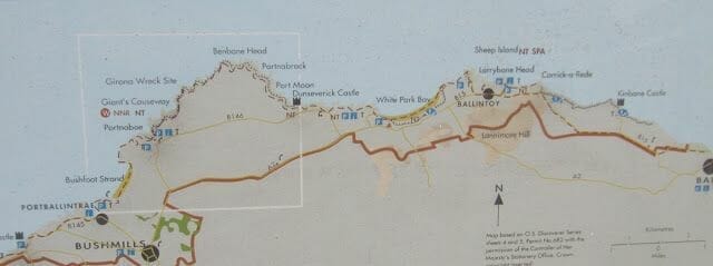 mapa de la Calzada de los Gigantes Irlanda
