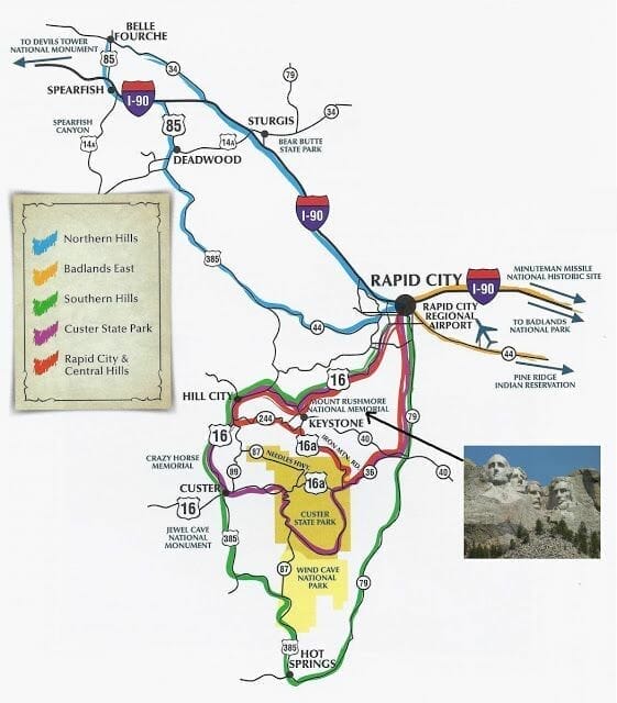 mapa de Rapid city mapa alrededores de rapid city, mapa monte rushmore, mapa black hills