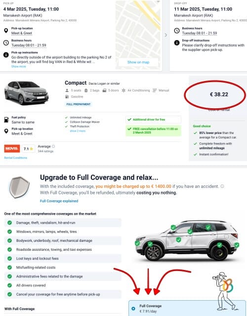 Precio del alquiler de un coche en Marrakech con Discovercars