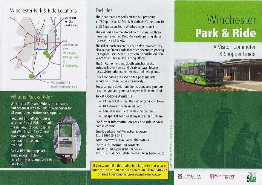 mapa park and ride de Winchester