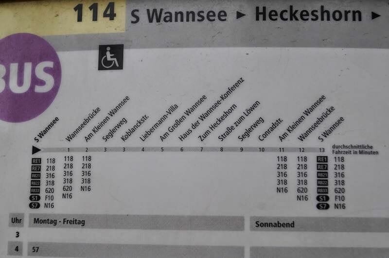 paradas del bus 114 Wannsee
