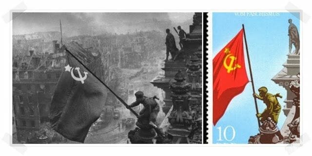COMUNISTAS SOVIETICOS PONIENDO BANDERA PARLAMENTO ALEMAN REICHSTAG