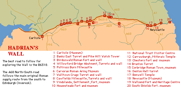 paradas del muro de Adriano