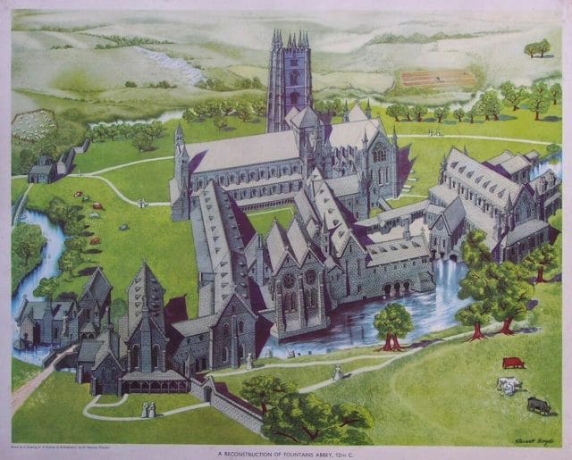 dibujo antiguo de la abadia de fountains abadia fountains dibujo