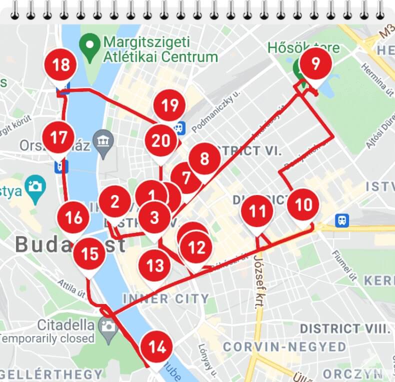 paradas de la ruta del Big bus budapest