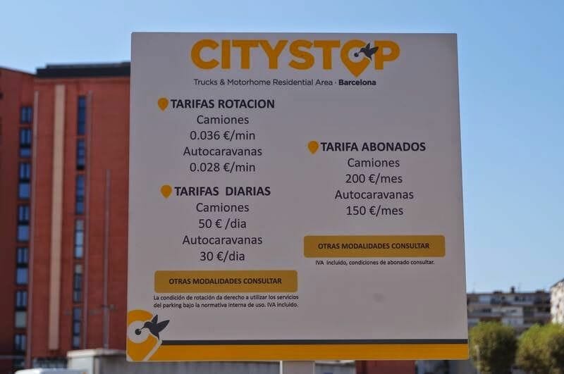 parking de autocaravanas en Barcelona Citystop