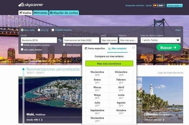 Skyscanner vuelos baratos a Maldivas