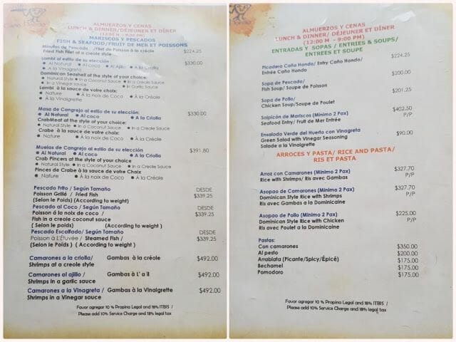 Paraíso Caño Hondo restaurante carta menu