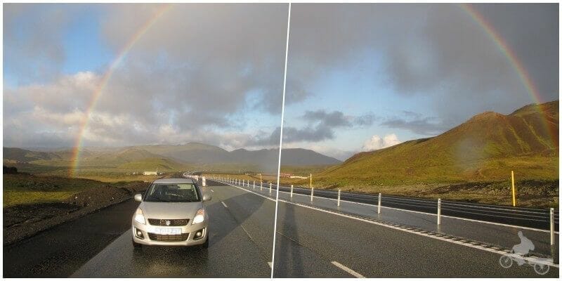 coche de alquiler en islandia fondo arco iris