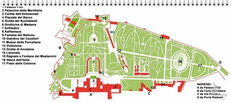 plano jardines Boboli palacio pitti
