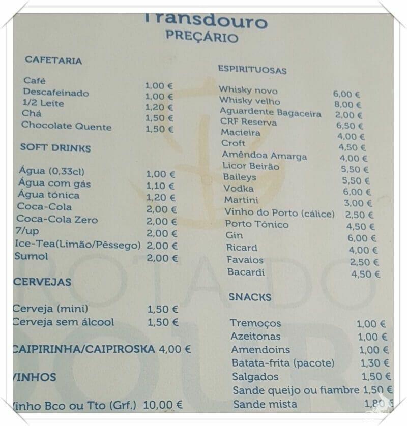 precios bebidas crucero duero oporto