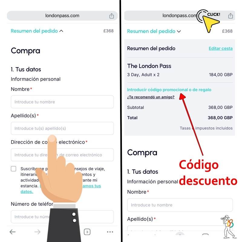 Cómo aplicar los códigos de descuento del London Pass en la versión móvil