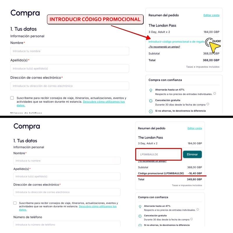 Dónde aplicar el código de descuento o promocional del London pass