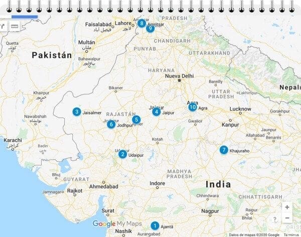 mapa del Rajasthán