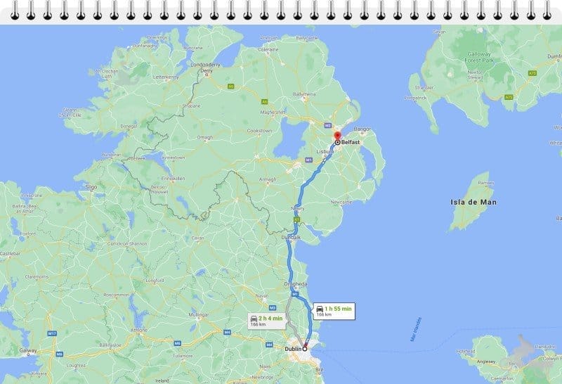 mapa ruta dublin belfast