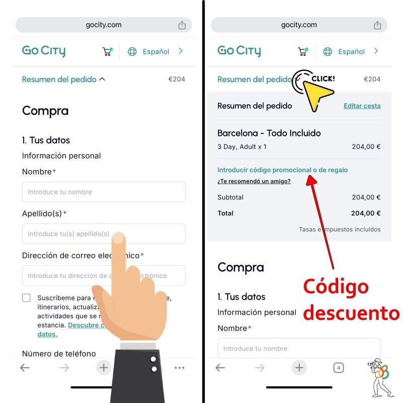 Cómo aplicar los códigos de descuento del Go City en la versión móvil