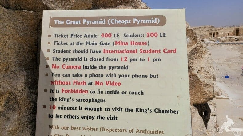 reglas para la visita de las pirámides de Egipto