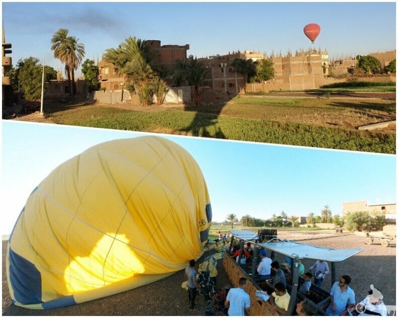aterrizaje del paseo en globo por luxor al amanecer