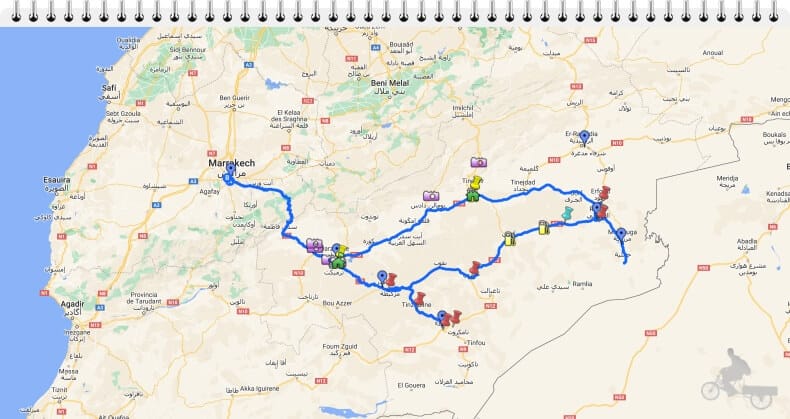 Excursión al desierto de Merzouga desde Marrakech, mapa