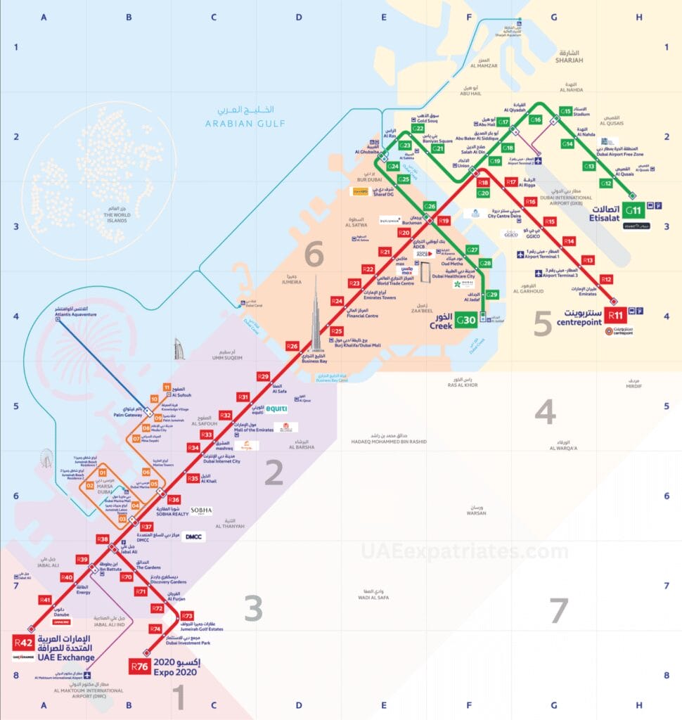 Mapa Zonas Transporte Dubái