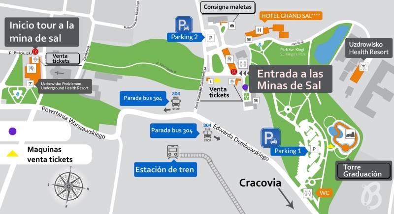 mapa instalaciones complejo minas de sal de Cracovia