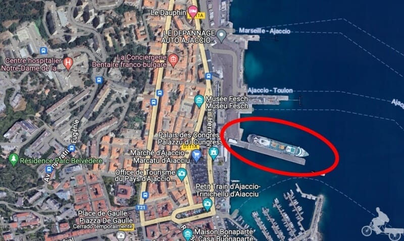 distancia puerto cruceros a Ajaccio