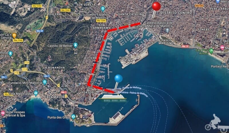 Distancia del puerto al centro de Palma de Mallorca