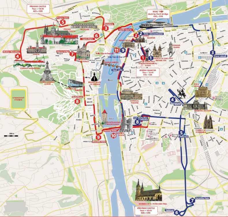 Mapa Hop On Hop Off Bus Praga