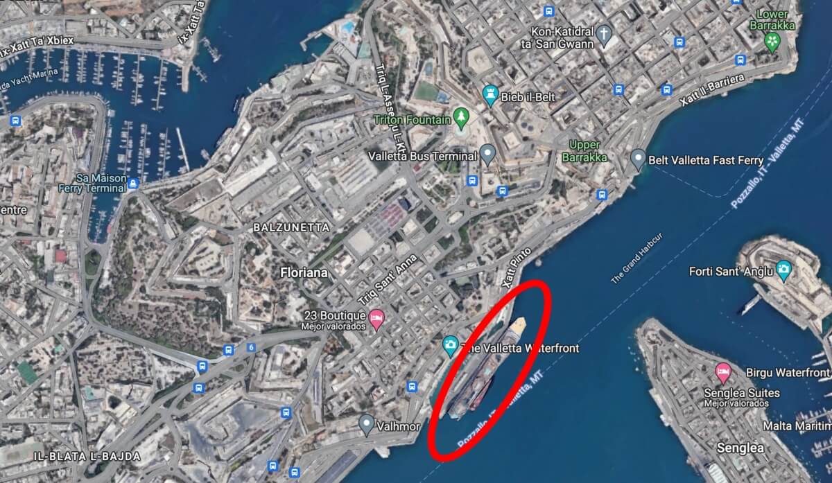 Distancia del puerto de cruceros al centro de la Valletta Malta