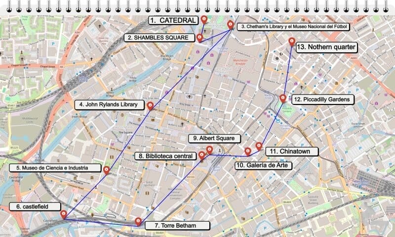 mapa centro de Manchester
