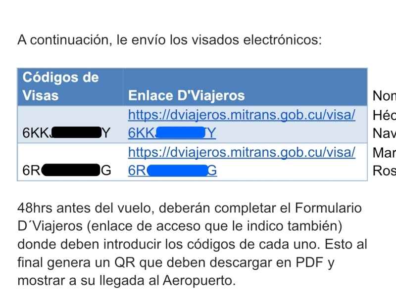 Visado para ir a Cuba